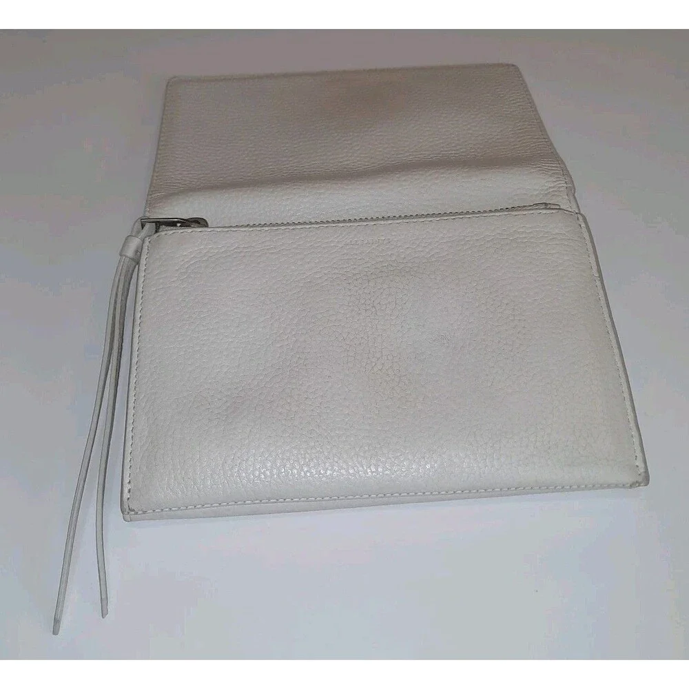 AllSaints Fetch Ecru Ivory Pebbled Leather Wallet Clutch Handbag Bag